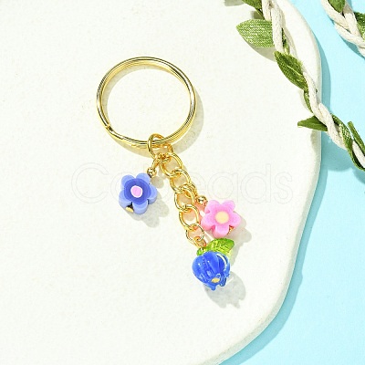 Flower Glass & Polymer Clay Pendant Keychain KEYC-JKC00639-01-1