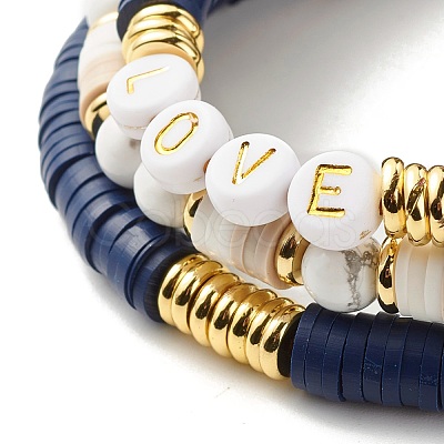 Love Beads Stacking Stretch Bracelets Set for Women BJEW-JB07162-1