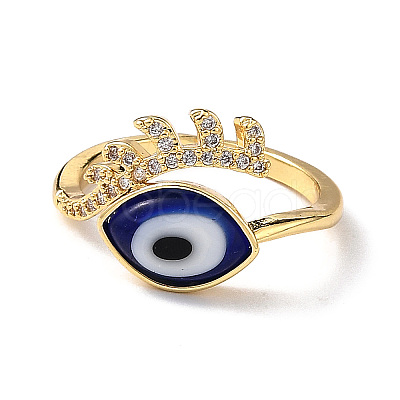 Lampwork Evil Eye Cuff Ring with Clear Cubic Zirconia RJEW-L104-04G-04-1