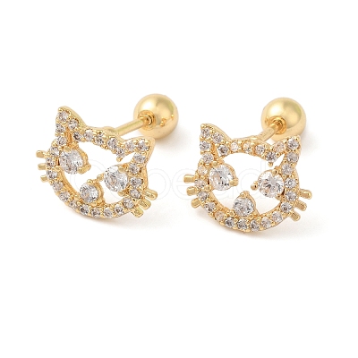 Cat Shape Brass Micro Pave Clear Cubic Zirconia Ear Plug Gauges EJEW-L289-02G-02-1