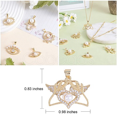 7Pcs 7 Styles Rack Plating Brass Micro Pave Clear Cubic Zirconia Charms ZIRC-SZ0004-87-1