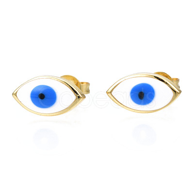 Oval with Evil Eye Stud Earrings EJEW-N011-47-1