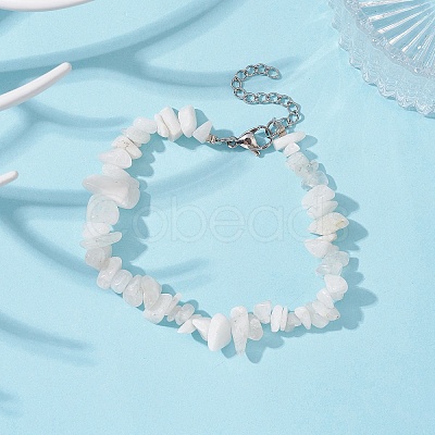 Natural Rainbow Moonstone Chips Beaded Bracelet BJEW-JB09686-10-1