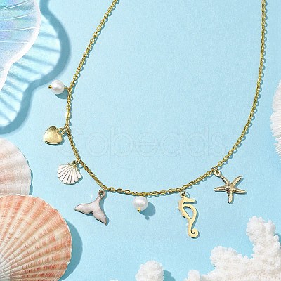 Marine Theme Alloy Enamel Pendant Necklaces NJEW-JN04818-1