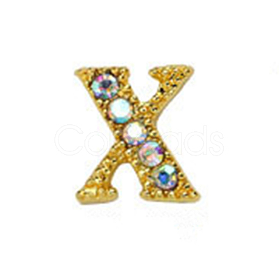 Alloy Gold Rhinetone Letters Nail Stud Cabochons MRMJ-S047-023X-1