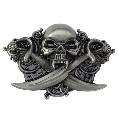 Tibetan Style Double Knife Demon Head Skull Alloy Belt Buckle PW-WGD8EEE-01-1