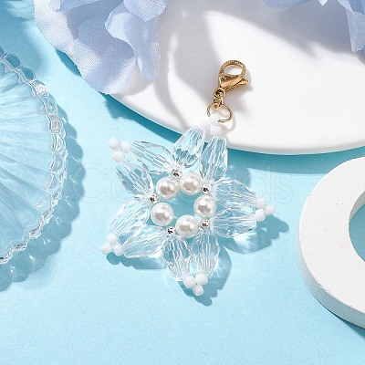 Christmas Snowflake Shell Pearl & Glass Pendant Decorations HJEW-TA00185-1