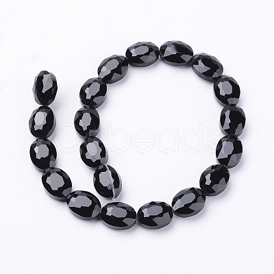 Black Faceted Oval Glass Bead Strands X-GLAA-S003-16x13mm-05-1