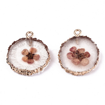 Transparent Clear Epoxy Resin & Dried Flower Pendants RESI-S383-075-D02-1