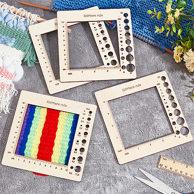 Nbeads 4Pcs 4 Style Wooden Square Frame Crochet Ruler DIY-NB0008-80-1