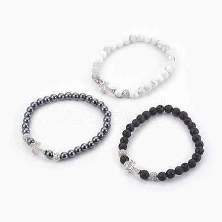 Natural & Synthetic Mixed Stone Stretch Bracelets BJEW-JB03961-1