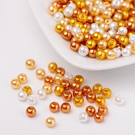 Caramel Mix Pearlized Glass Pearl Beads HY-PH0006-4mm-02-1