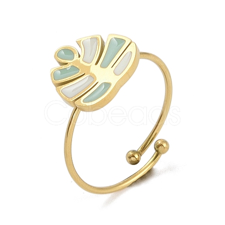 Ion Plating(IP) Monstera Leaf 304 Stainless Steel Enamel Ring RJEW-A038-08G-1