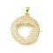 Rack Plating Brass Cubic Zirconia Pendants, Lead Free & Cadmium Free, Long-Lasting Plated, Flat Round, Real 18K Gold Plated, 23x20.5x3mm, Hole: 5x2mm