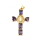 Rack Plating Brass Pendants, with Glass Cubic Zirconia, Religion Heart Cross with Virgin Mary Charm, Cadmium Free & Lead Free, Long-Lasting Plated, Real 18K Gold Plated, Purple, 39x23x4mm, Hole: 5x3mm