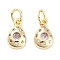 Brass Micro Pave Cubic Zirconia Charms, with Jump Ring, Teardrop, Real 18K Gold Plated, Pink, 10.5x6x2.5mm, Hole: 3mm