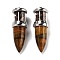 Natural Tiger Eye Pointed Big Pendants, Bullet Charms with Stainless Steel Color Plated Stainless Steel Findings, 51.5x16.5mm, Hole: 6x4.5mm