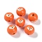 Animal Themes Printed Wood European Beads, Large Hole Round Beads with Fox Pattern, Coral, 19x18mm, Hole: 4mm