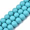 Painted Natural Wood Beads Strands, Round, Cyan, 10x8~9mm, Hole: 2~3mm, about 41~42pcs/strand, 13.98 inch~14.61 inch(35.5~37.1cm)