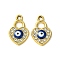 UV Plating Alloy Enamel Pendants, with Rhinestone, Golden, Evil Eye, Heart, 18.5x12x2mm, Hole: 2mm