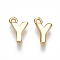 Brass Charms, Letter, Nickel Free, Real 18K Gold Plated, Letter.Y, 8x5x1.5mm, Hole: 0.8mm