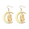 304 Stainless Steel Dangle Earrings, Moon, Golden, 57x34.5mm