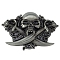 Tibetan Style Double Knife Demon Head Skull Alloy Belt Buckle, Antique Silver, 99x64mm