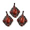 Natural Red Jasper Rhombus Pendants, Red Copper Tone Brass Charms, 34x27x8mm, Hole: 8x5mm