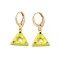 Triangle Real 18K Gold Plated Brass Dangle Leverback Earrings, with Enamel and Cubic Zirconia, Yellow, 27x13.5mm