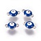 304 Stainless Steel Enamel Links connectors, Flat Round with Evil Eye, Stainless Steel Color, Marine Blue, 9.5x6x3.5mm, Hole: 1.2mm