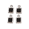 Rack Plating Brass Glass Pendants, Cadmium Free & Lead Free, Long-Lasting Plated, Square, Platinum, Black, 7x4.5x2mm, Hole: 1mm