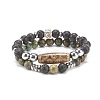 2Pcs 2 Style Mala Bead Bracelets Set with Tibetan Agate Dzi Beads BJEW-JB08020-02-1