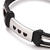 201 Stainless Steel Rectangle Link Bracelet with PU Leather Cord for Men Women BJEW-G649-07P-01-3