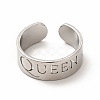 304 Stainless Steel Word Queen Open Cuff Ring for Women RJEW-B027-18P-2