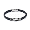 Men's Braided Black PU Leather Cord Bracelets BJEW-K243-59AS-1