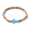 Coconut & Cross Dyed Synthetic Turquoise Beaded Stretch Bracelet for Men Women BJEW-JB09293-4