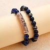 2Pcs 2 Style Natural Tiger Eye & Gemstone Stretch Bracelets Set BJEW-SW00090-4