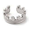 304 Stainless Steel Leaf Open Cuff Ring for Women RJEW-I098-14P-2