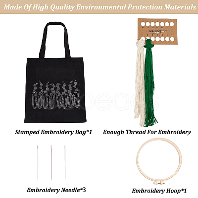 DIY Ethnic Style Embroidery Black Canvas Bags Kits DIY-WH0401-42B-1