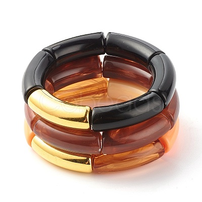 Acrylic & CCB Plastic Curved Tube Beads Stretch Bracelets Set for Women X-BJEW-JB07318-1