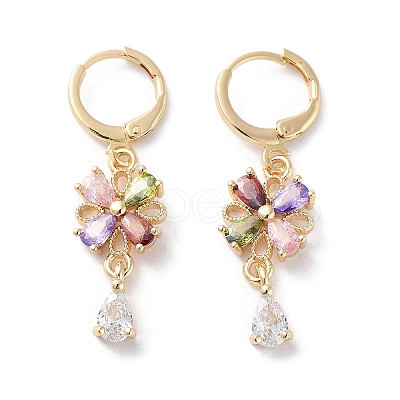 Flower Rack Plating Golden Brass Dangle Leverback Earrings EJEW-A030-03G-01-1