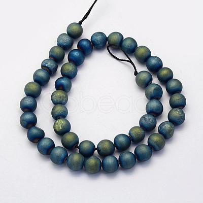 Electroplate Natural Druzy Agate Beads Strands G-G708-8mm-10-1