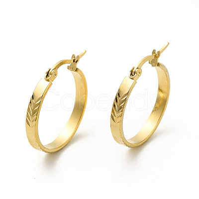 201 Stainless Steel Grooved Arrow Hoop Earrings with 304 Stainless Steel Pin for Women EJEW-M214-15B-G-1