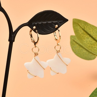 Star Natural Shell Beads Leverback Earrings for Girl Women EJEW-JE04676-1