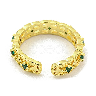 Hollow Brass Micro Pave Green Cubic Zirconia Cuff Rings RJEW-L113-007G-1