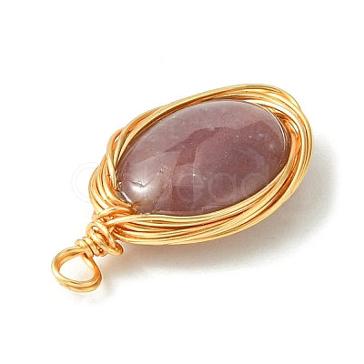 Natural Indian Agate Copper Wire Wrapped Pendants PALLOY-JF02500-02-1