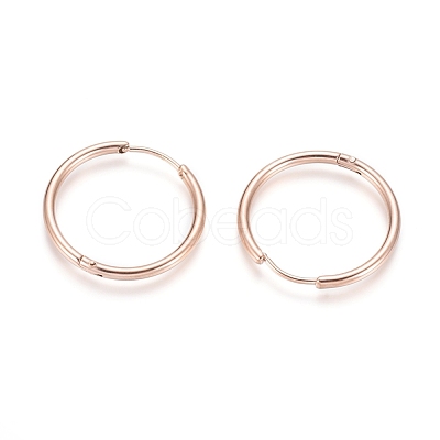 Ion Plating(IP) 304 Stainless Steel Huggie Hoop Earrings EJEW-F111A-25mm-RG-1