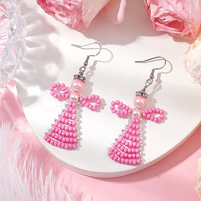 Glass Seed Beads Angle Dangle Earrings EJEW-MZ00288-02-1