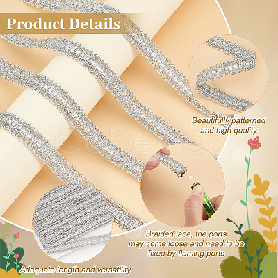 Polyester Braided Metallic Lace Trim SRIB-WH0011-180C-02-1