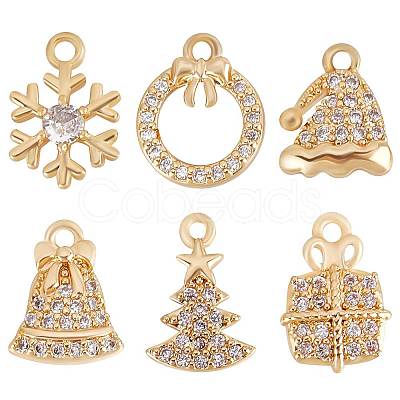 Beebeecraft 12Pcs 6 Style Brass Micro Pave Cubic Zirconia Charms KK-BBC0005-29-1